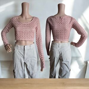 New 🌷 FOREVER 21 Women's Dusty Pink Lace Lined Long Sleeve Crop Top